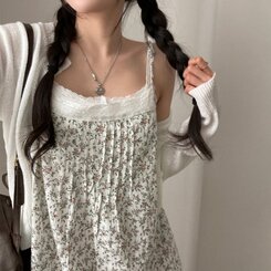 ロングワンピース フラワーレースレイヤードミディキャミソールワンピース WHITE