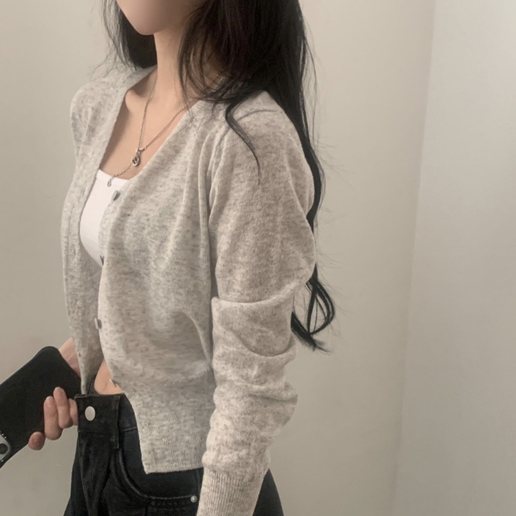 웨이 린넨니트 크롭 기본 가디건 12color 그레이