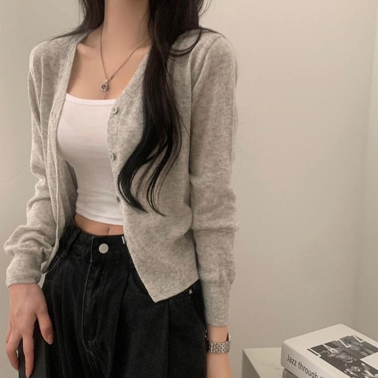 웨이 린넨니트 크롭 기본 가디건 12color 그레이