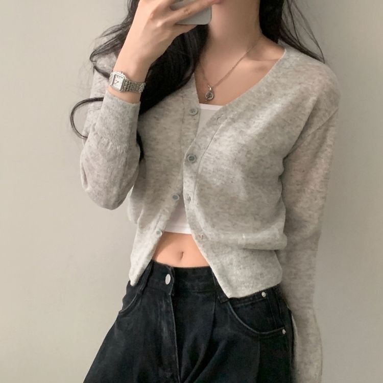 웨이 린넨니트 크롭 기본 가디건 12color 그레이