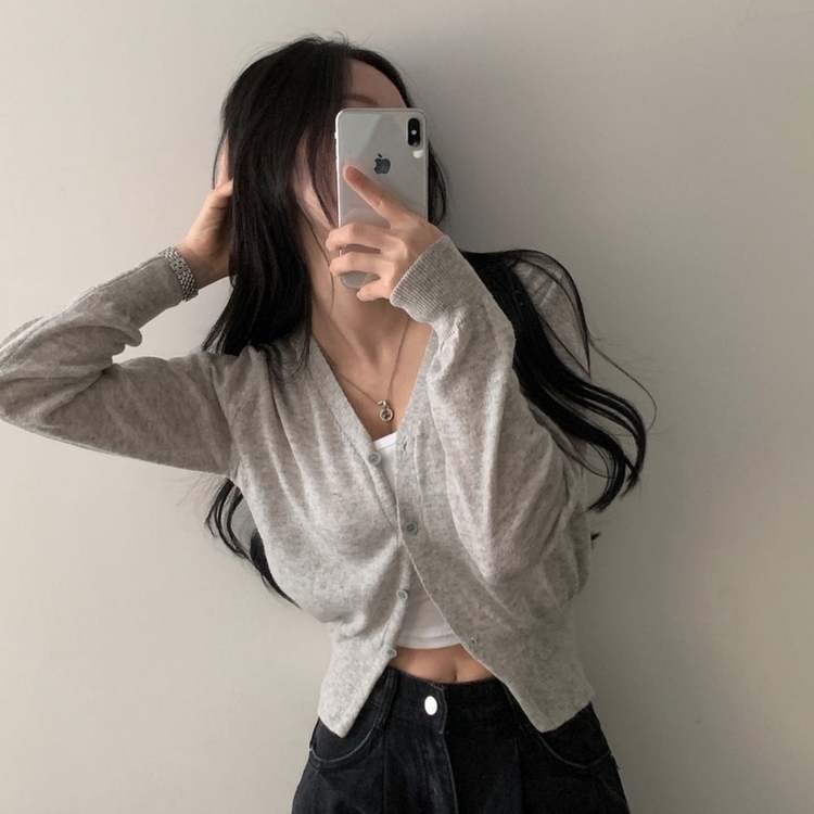 웨이 린넨니트 크롭 기본 가디건 12color 그레이