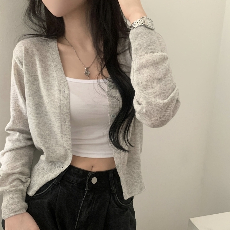 웨이 린넨니트 크롭 기본 가디건 12color 그레이