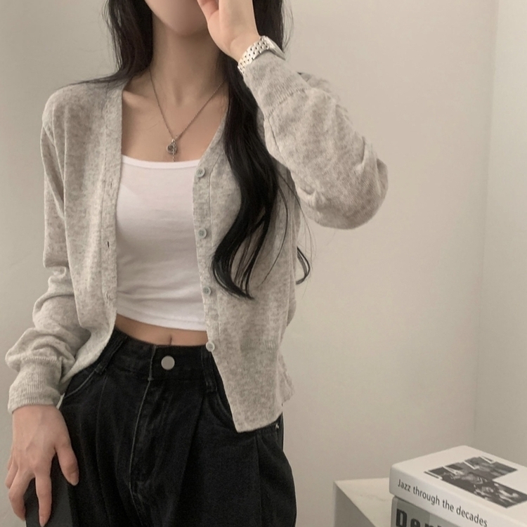 웨이 린넨니트 크롭 기본 가디건 12color 그레이