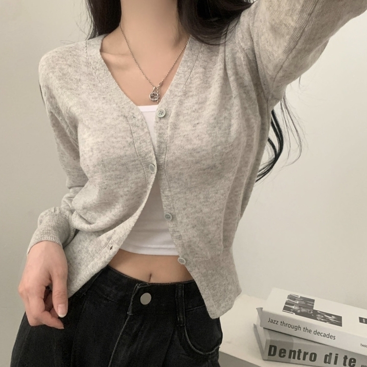 웨이 린넨니트 크롭 기본 가디건 12color 그레이