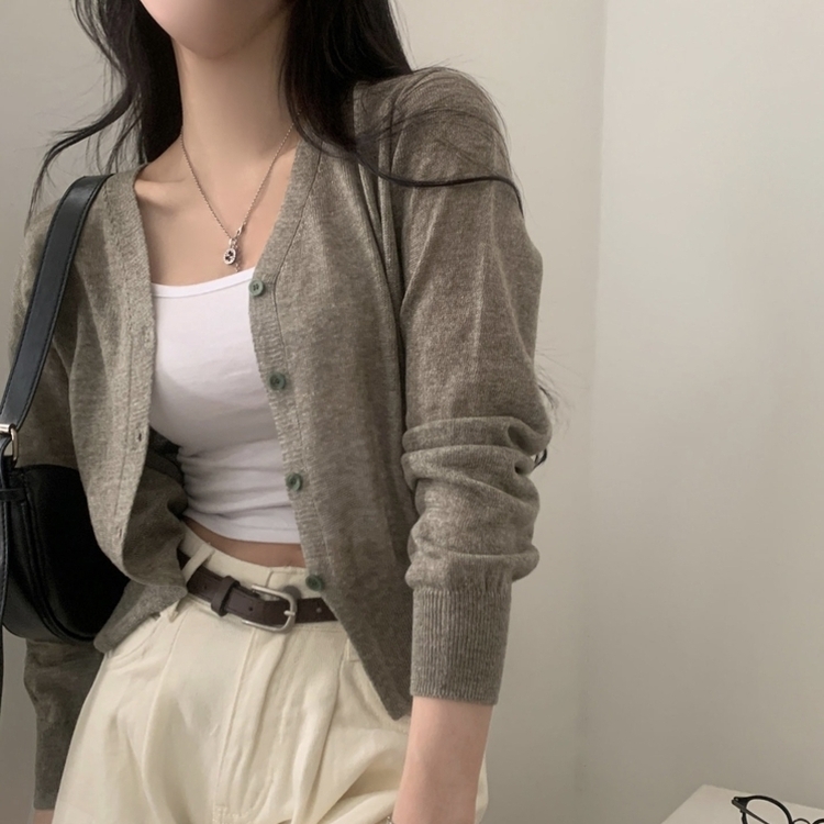 웨이 린넨니트 크롭 기본 가디건 12color 카키