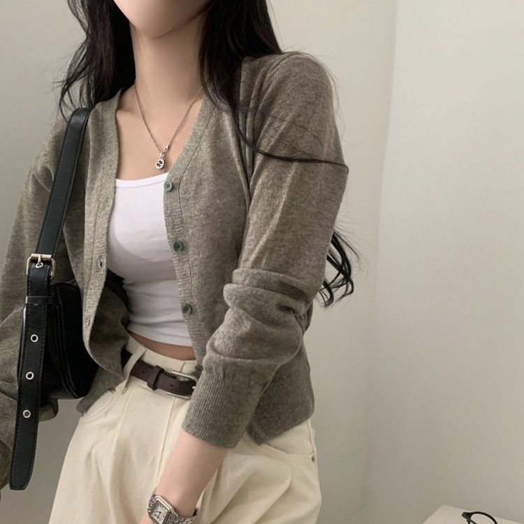 웨이 린넨니트 크롭 기본 가디건 12color 카키