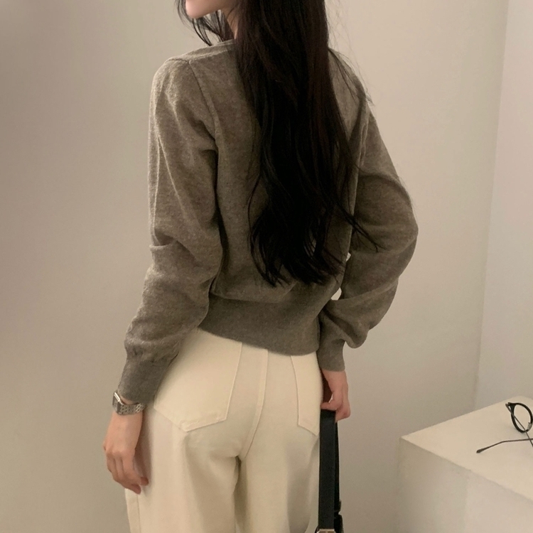 웨이 린넨니트 크롭 기본 가디건 12color 카키