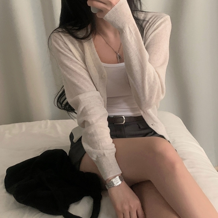 웨이 린넨니트 크롭 기본 가디건 12color 오트밀