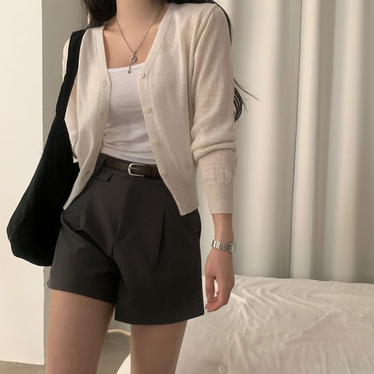 웨이 린넨니트 크롭 기본 가디건 12color 오트밀