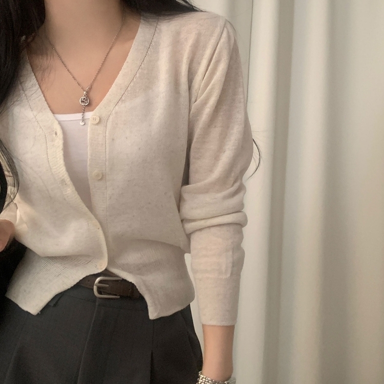 웨이 린넨니트 크롭 기본 가디건 12color 오트밀