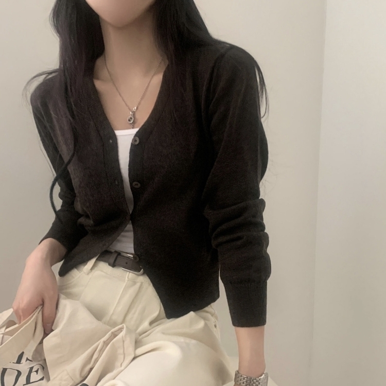 웨이 린넨니트 크롭 기본 가디건 12color 브라운