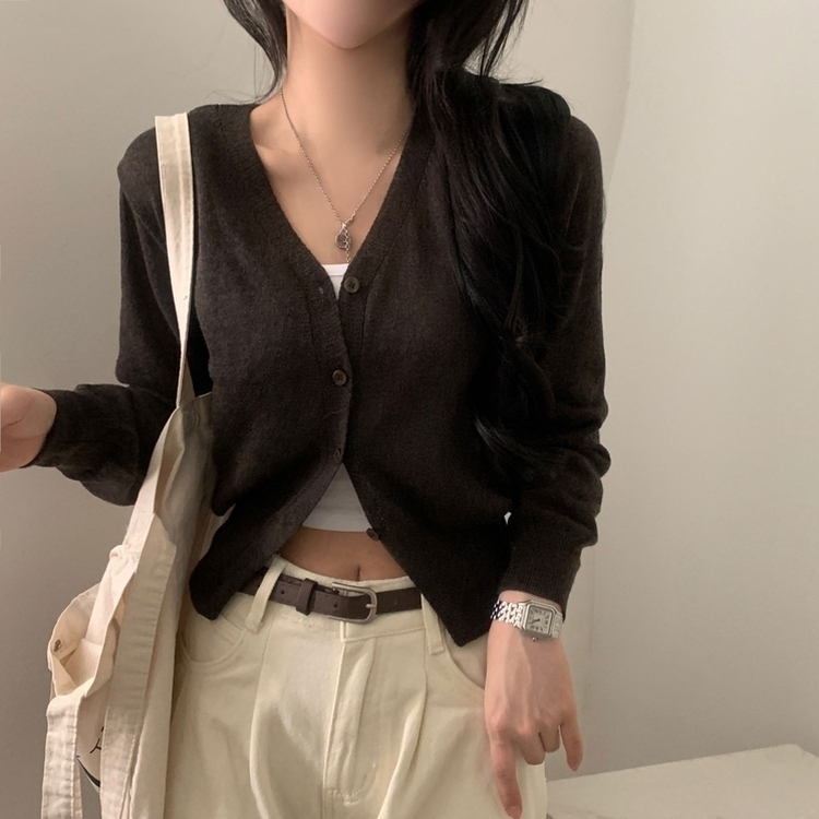 웨이 린넨니트 크롭 기본 가디건 12color 브라운