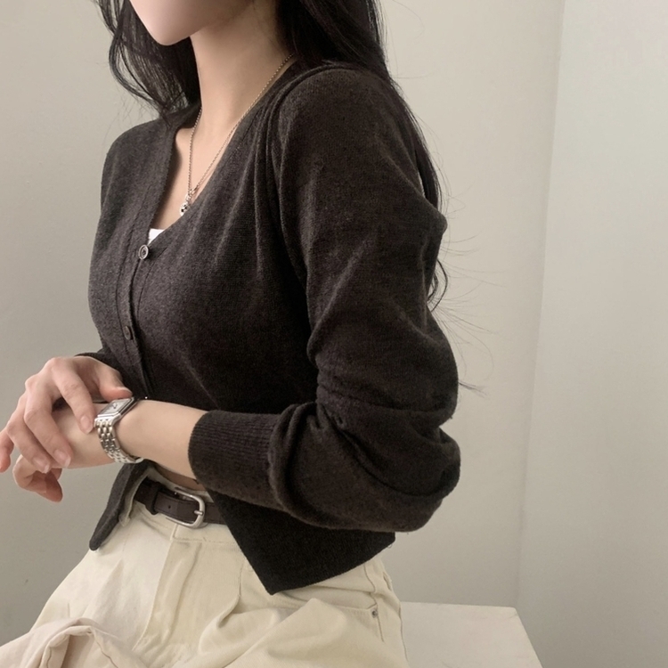 웨이 린넨니트 크롭 기본 가디건 12color 브라운