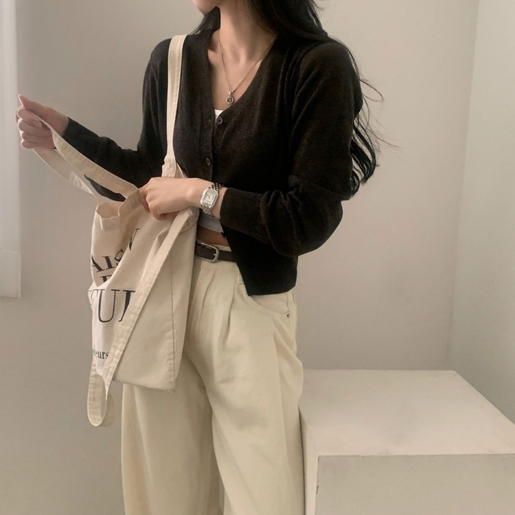 웨이 린넨니트 크롭 기본 가디건 12color 브라운