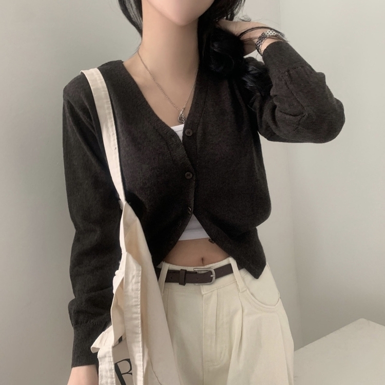 웨이 린넨니트 크롭 기본 가디건 12color 브라운
