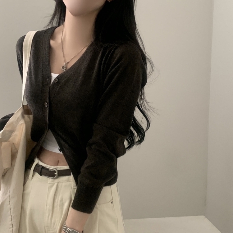 웨이 린넨니트 크롭 기본 가디건 12color 브라운