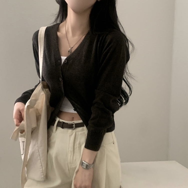 웨이 린넨니트 크롭 기본 가디건 12color 브라운