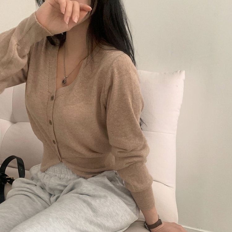 웨이 린넨니트 크롭 기본 가디건 12color 베이지