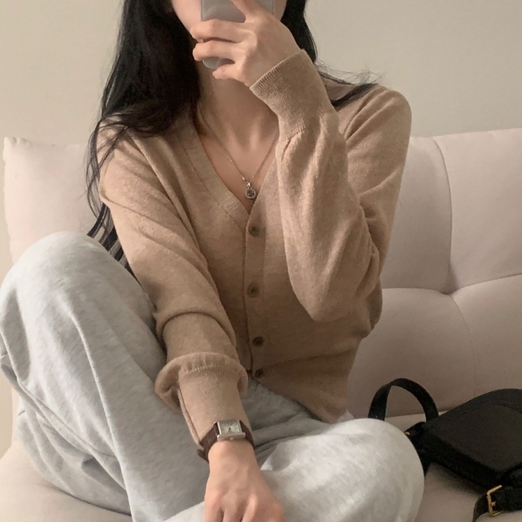 웨이 린넨니트 크롭 기본 가디건 12color 베이지