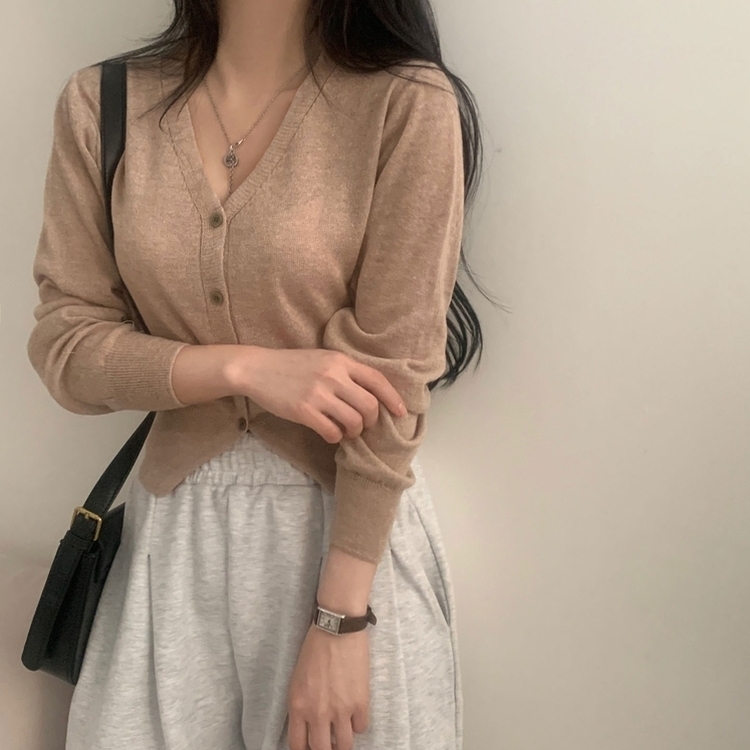 웨이 린넨니트 크롭 기본 가디건 12color 베이지