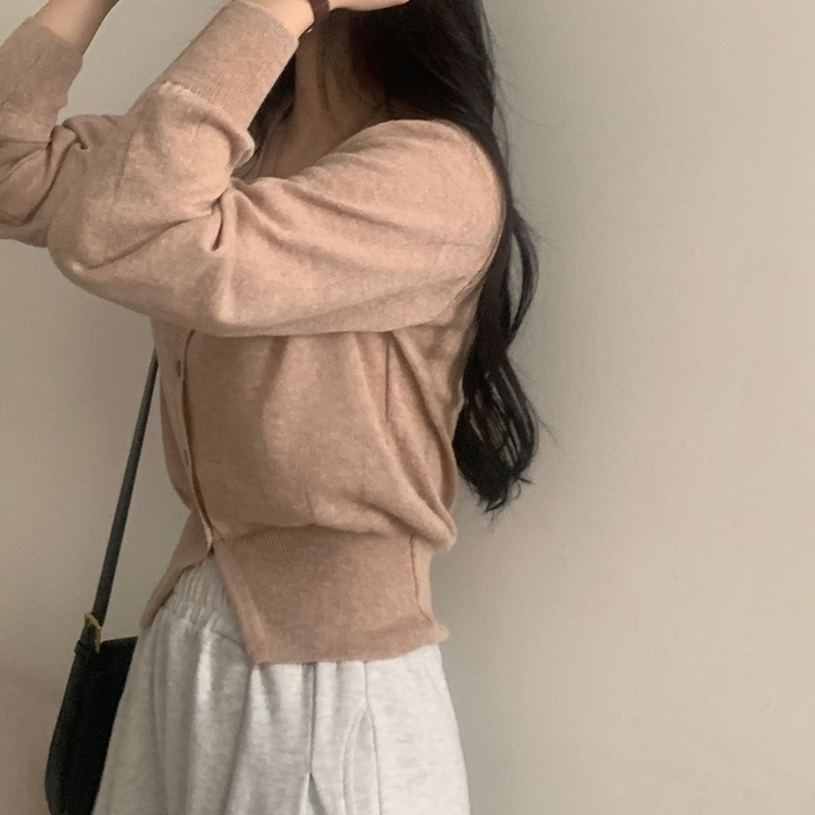 웨이 린넨니트 크롭 기본 가디건 12color 베이지