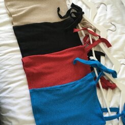 ノースリーブ リボンスクエアネックリブクロップキャミソール