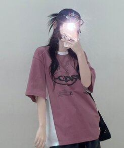 半袖Tシャツ 配色レタリングボックスフィット半袖Tシャツ pastel purple