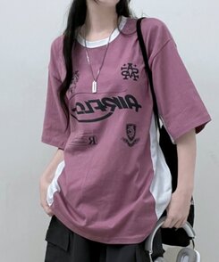 半袖Tシャツ 配色レタリングボックスフィット半袖Tシャツ pastel purple
