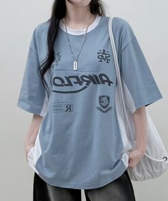 半袖Tシャツ 配色レタリングボックスフィット半袖Tシャツ SKY BLUE