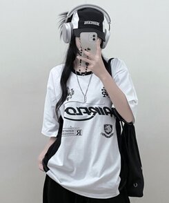 半袖Tシャツ 配色レタリングボックスフィット半袖Tシャツ WHITE