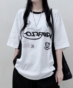 半袖Tシャツ 配色レタリングボックスフィット半袖Tシャツ WHITE