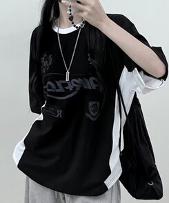半袖Tシャツ 配色レタリングボックスフィット半袖Tシャツ BLACK