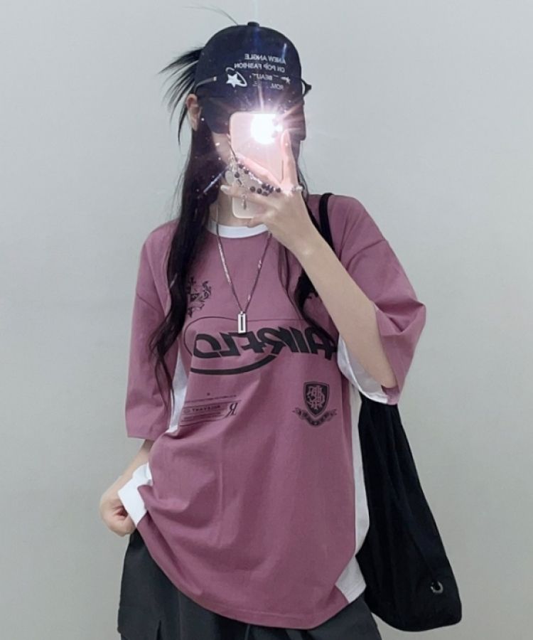 配色レタリングボックスフィット半袖Tシャツ pastel purple