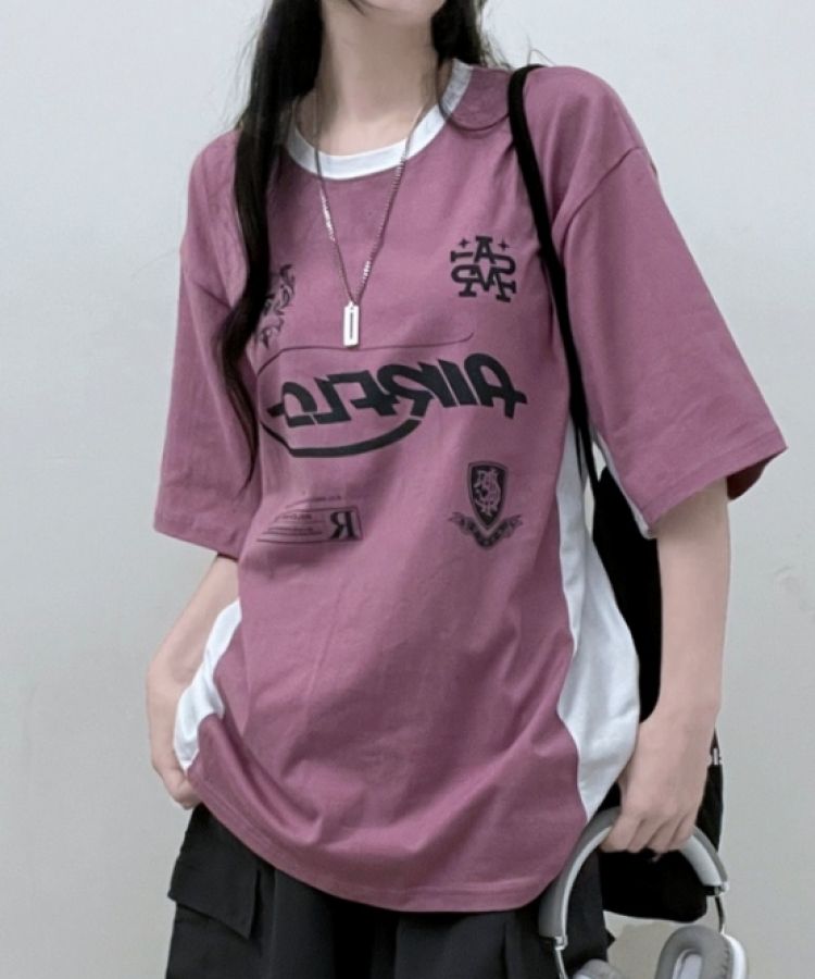 配色レタリングボックスフィット半袖Tシャツ pastel purple