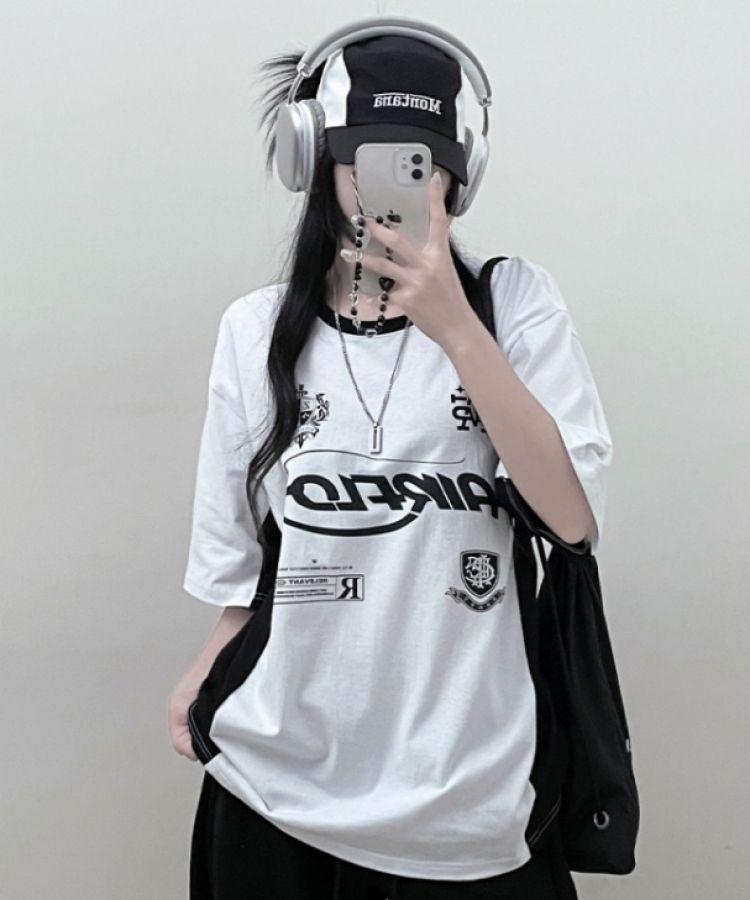 配色レタリングボックスフィット半袖Tシャツ WHITE