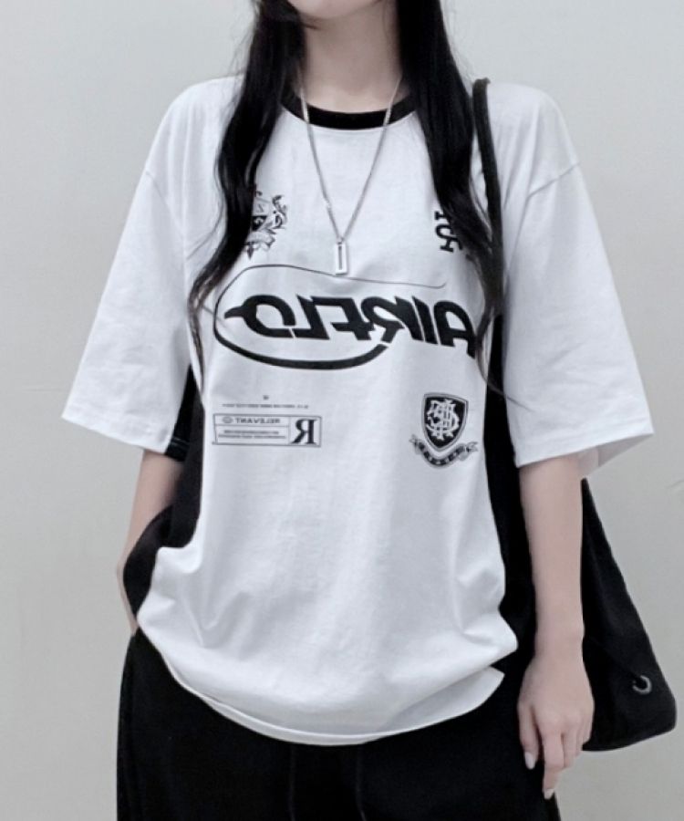 配色レタリングボックスフィット半袖Tシャツ WHITE