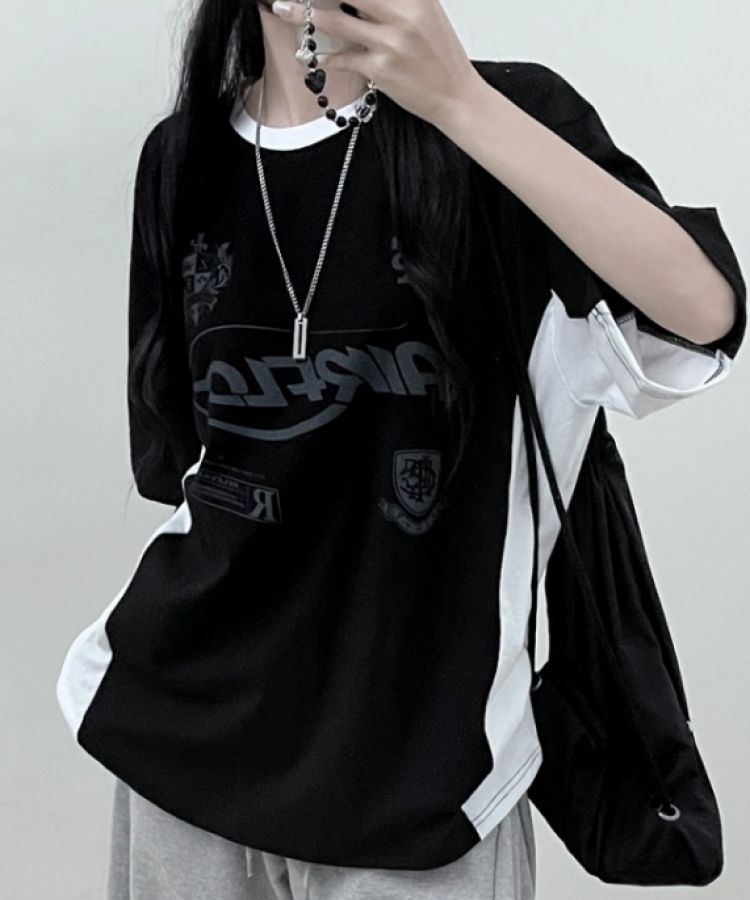 配色レタリングボックスフィット半袖Tシャツ BLACK