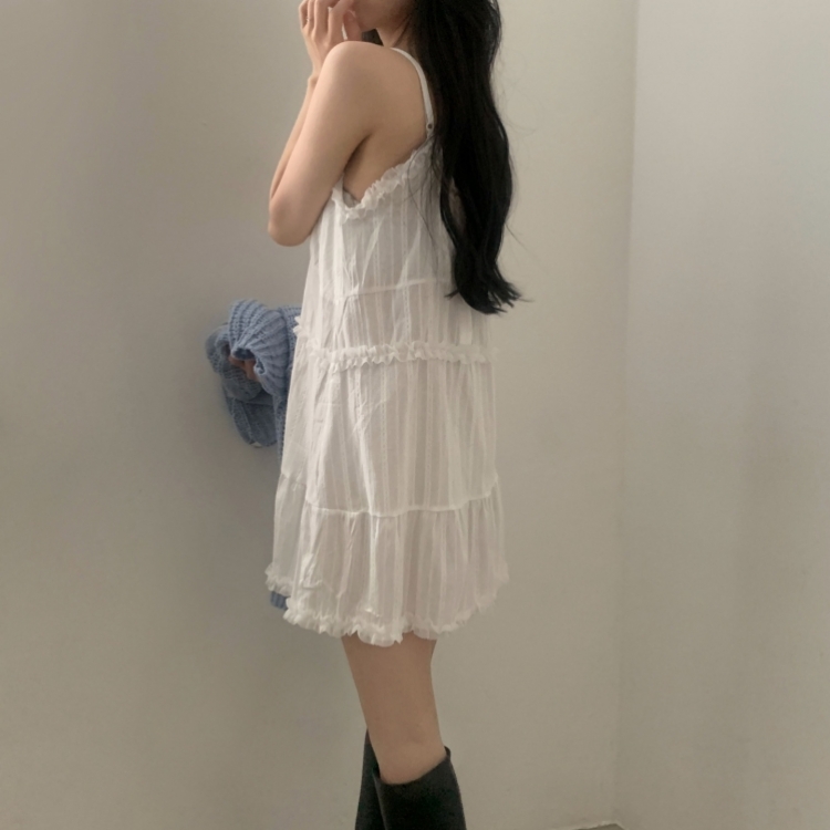 도티 레이스 끈나시 프릴 쉬폰 미니원피스 2color 아이보리