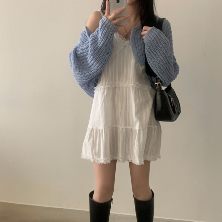 도티 레이스 끈나시 프릴 쉬폰 미니원피스 2color 아이보리