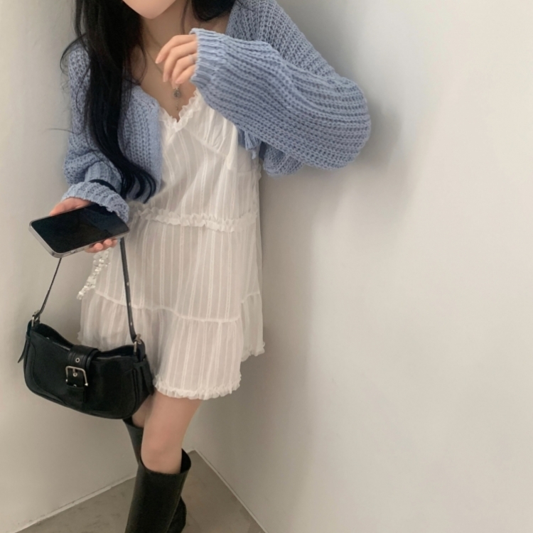 도티 레이스 끈나시 프릴 쉬폰 미니원피스 2color 아이보리