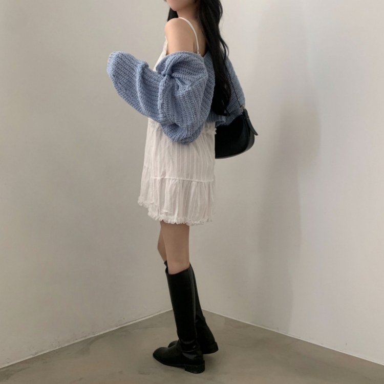 도티 레이스 끈나시 프릴 쉬폰 미니원피스 2color 아이보리