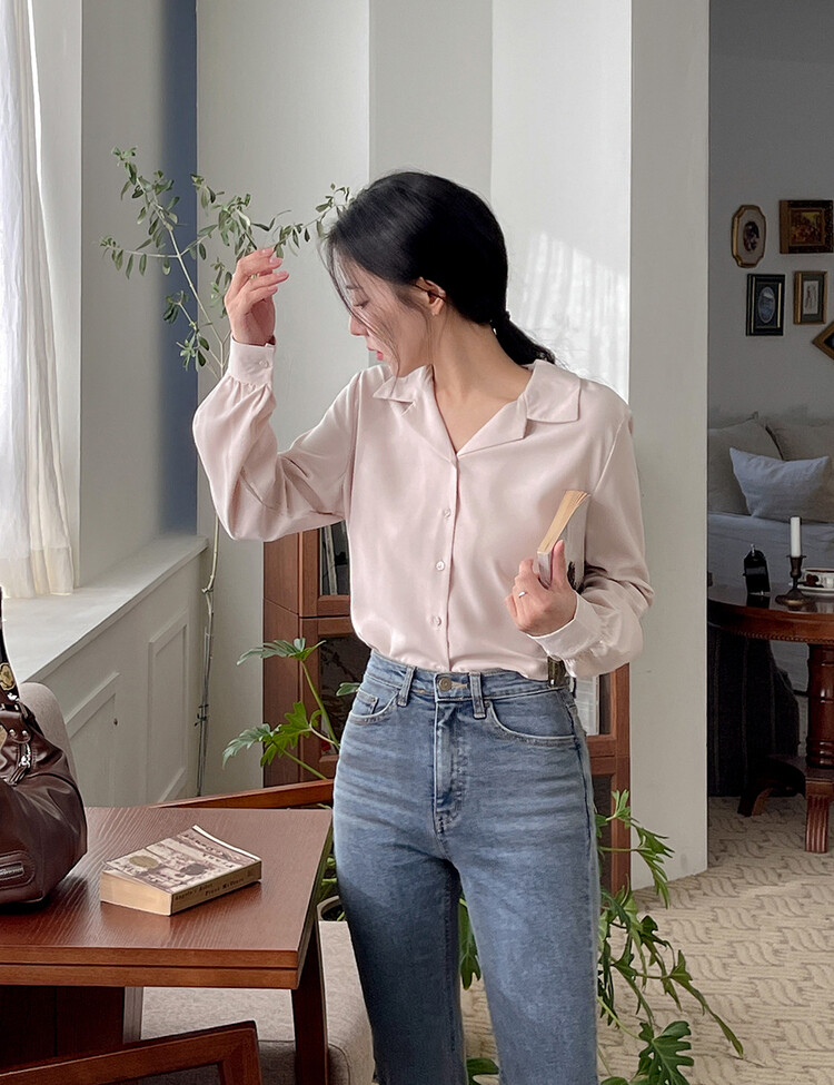 [F/L사이즈] 구김없는 오픈카라 찰랑셔츠 (7color) 라이트베이지