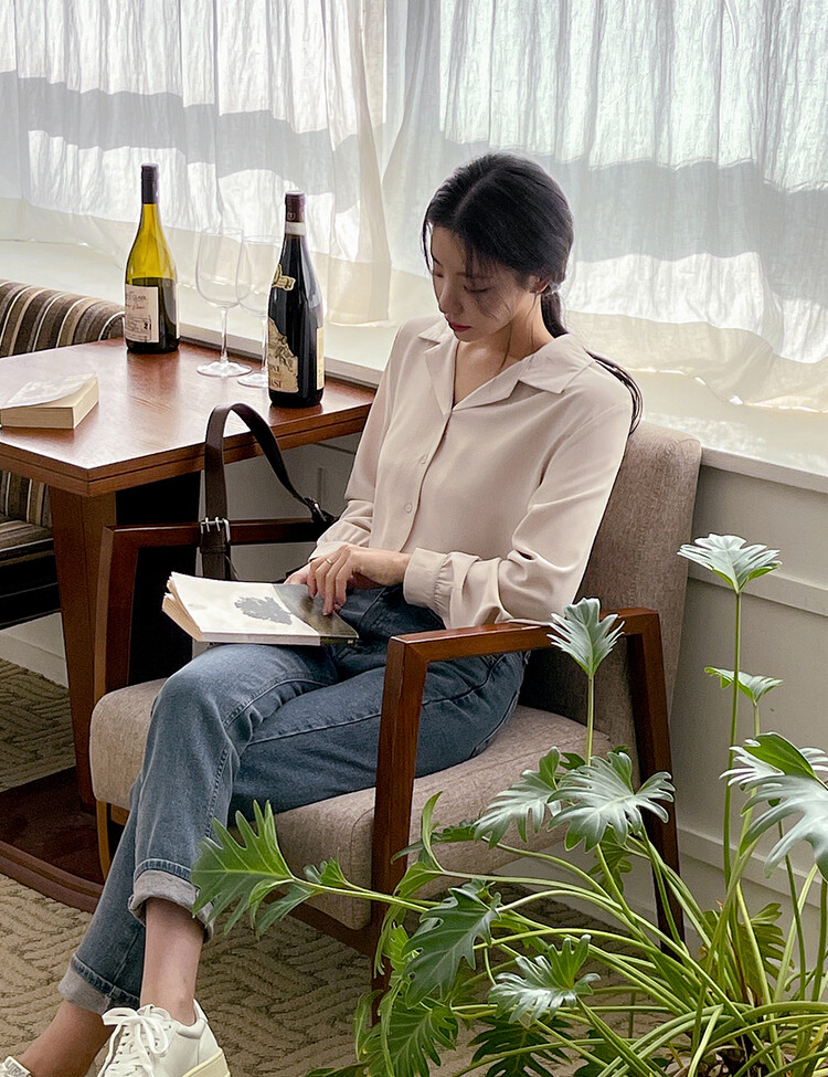 [F/L사이즈] 구김없는 오픈카라 찰랑셔츠 (7color) 라이트베이지