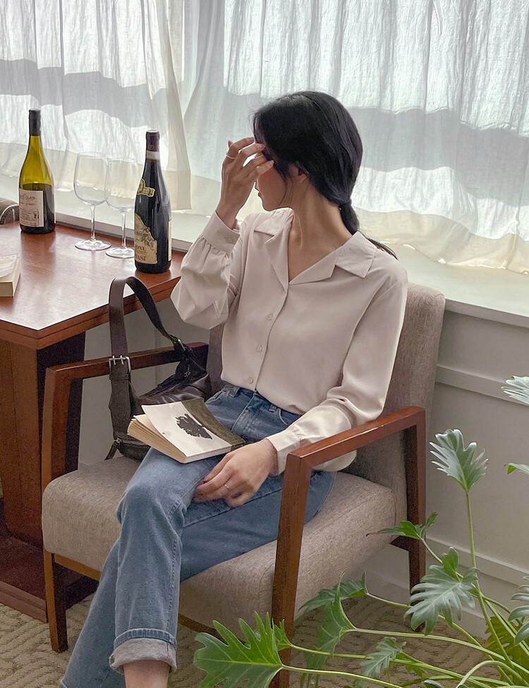 [F/L사이즈] 구김없는 오픈카라 찰랑셔츠 (7color) 라이트베이지