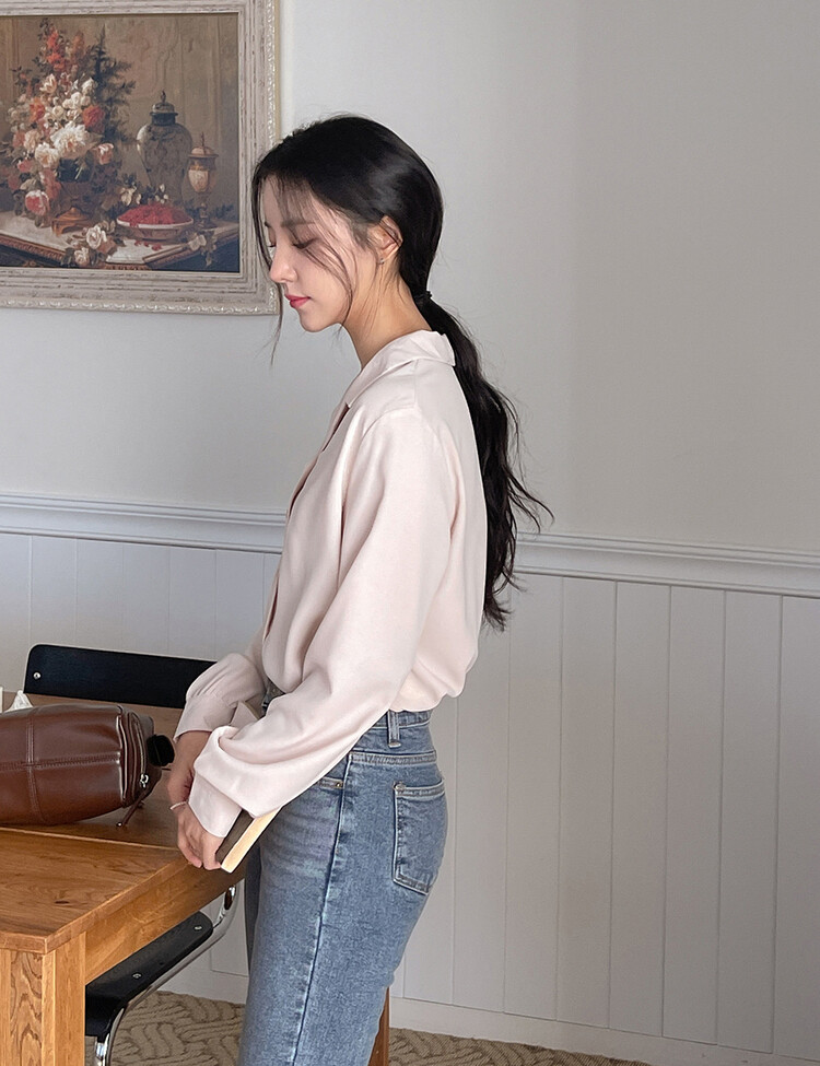 [F/L사이즈] 구김없는 오픈카라 찰랑셔츠 (7color) 라이트베이지