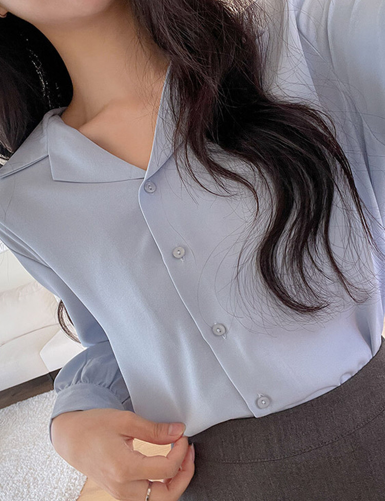 [F/L사이즈] 구김없는 오픈카라 찰랑셔츠 (7color) 스카이블루