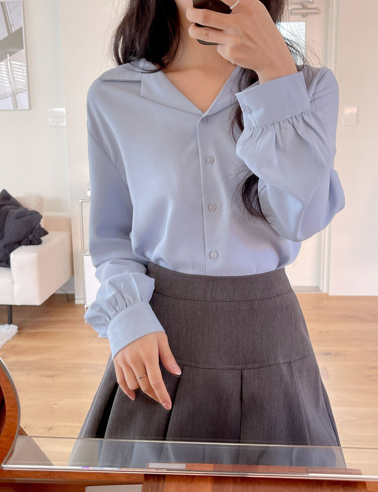 [F/L사이즈] 구김없는 오픈카라 찰랑셔츠 (7color) 스카이블루