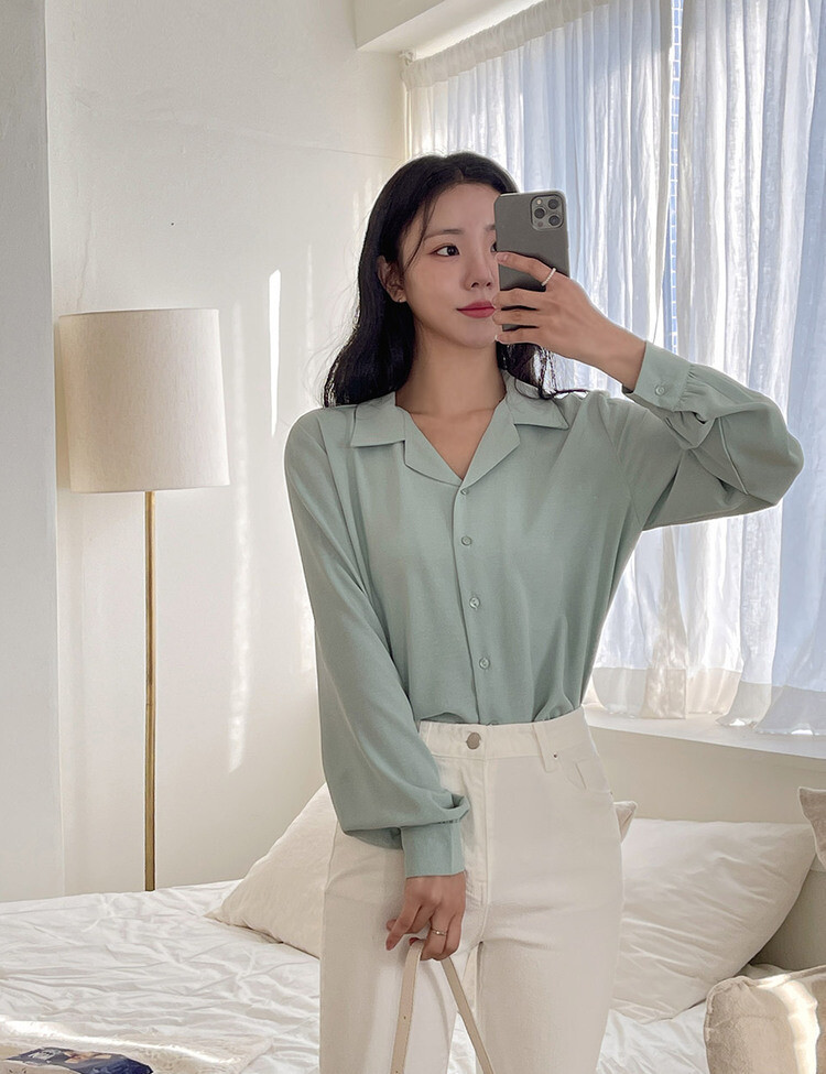 [F/L사이즈] 구김없는 오픈카라 찰랑셔츠 (7color) 민트