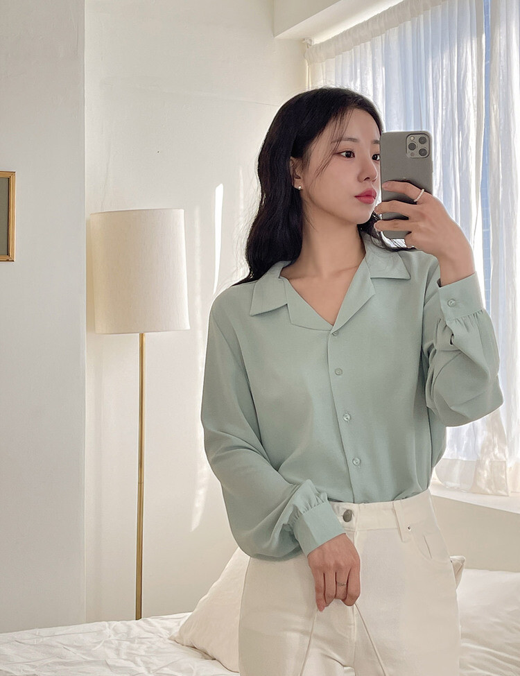 [F/L사이즈] 구김없는 오픈카라 찰랑셔츠 (7color) 민트
