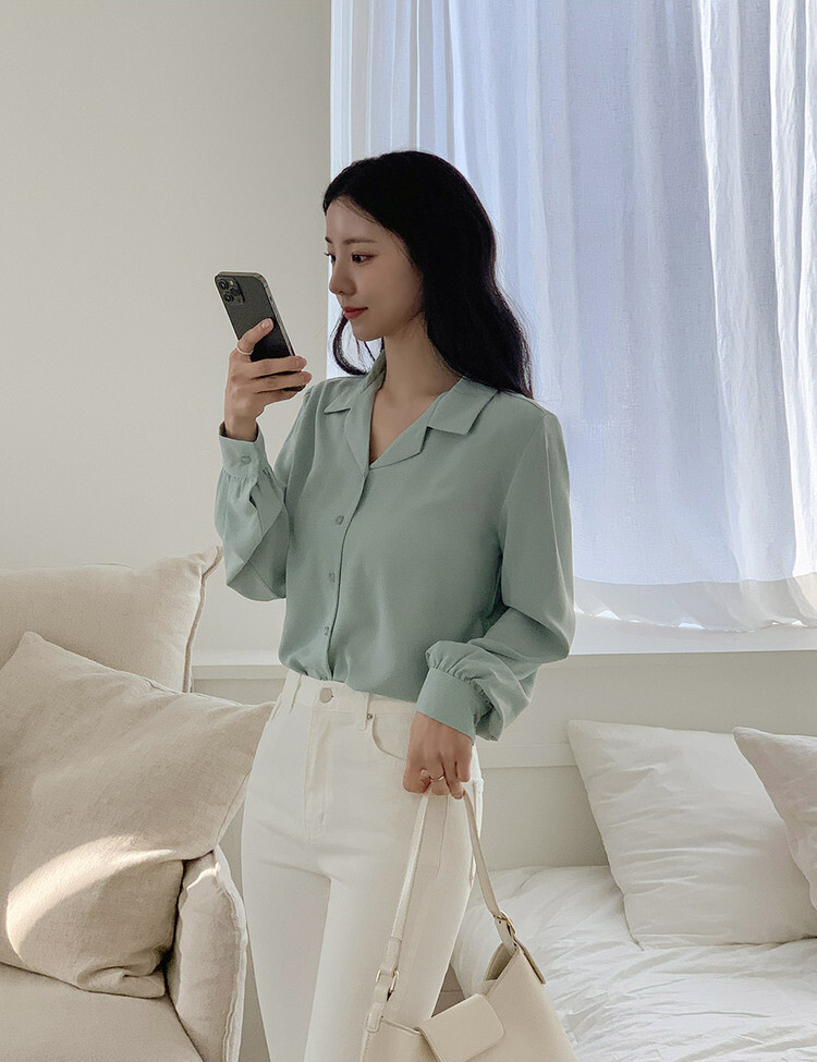 [F/L사이즈] 구김없는 오픈카라 찰랑셔츠 (7color) 민트